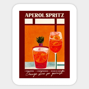 Retro Aperol Spritz Poster Red Recipe Homebar, Kitchen Bar Prints, Vintage Drinks, Recipe, Wall Art Sticker